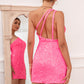 Hot Pink Detchable Train Prom Dress Sparkly Evening Dresses