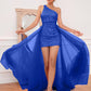 Hot Pink Detchable Train Prom Dress Sparkly Evening Dresses