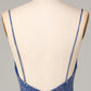 Sheath Spaghetti Straps Dark Blue Short Homecoming Dress With Embroidery V-neck