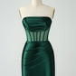 Dark Green Bodycon Strapless Corset Short Homecoming Dress Pure Color