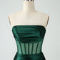 Dark Green Bodycon Strapless Corset Short Homecoming Dress Pure Color