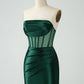 Dark Green Bodycon Strapless Corset Short Homecoming Dress Pure Color