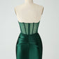 Dark Green Bodycon Strapless Corset Short Homecoming Dress Pure Color