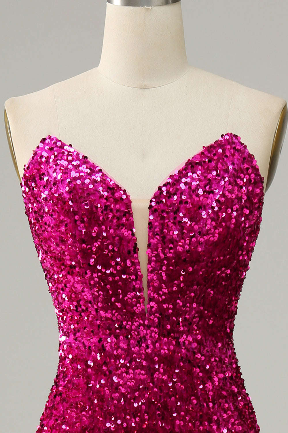 Strapless Sequin Prom Dress with Slit Sparkly Sexy