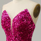 Strapless Sequin Prom Dress with Slit Sparkly Sexy