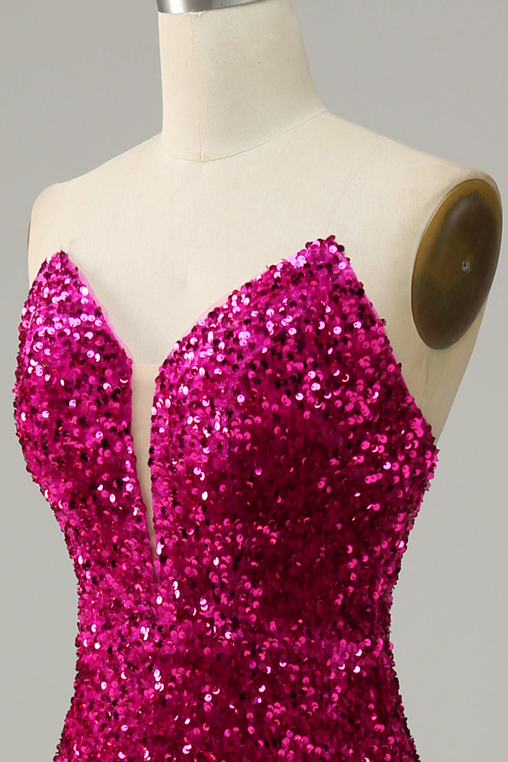 Strapless Sequin Prom Dress with Slit Sparkly Sexy