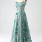 Glitter Lace Flower Long Corset Prom Dress Beautiful With Flowers