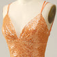 Orange Sequined Backless Mermaid Prom Dress Sparkly