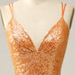 Orange Sequined Backless Mermaid Prom Dress Sparkly