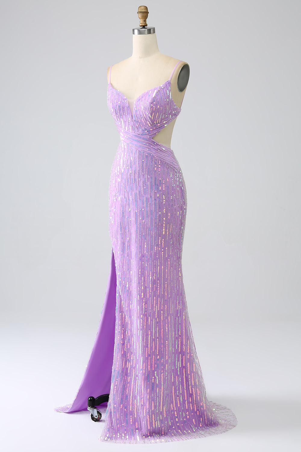 Sparkly Purple Mermaid Spaghetti Straps Sequins Prom Dress with Slit Charming Evening Party Dress