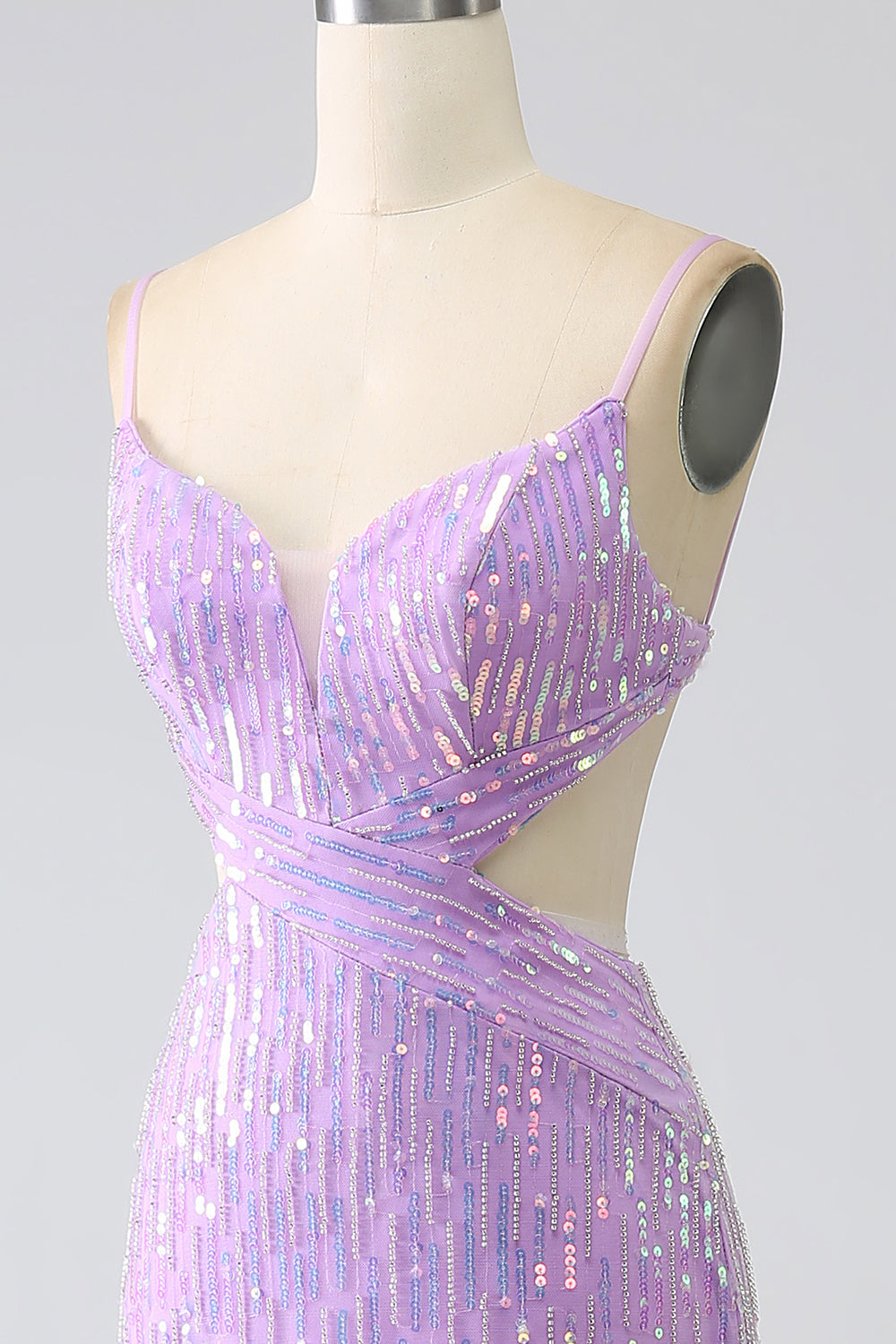 Sparkly Purple Mermaid Spaghetti Straps Sequins Prom Dress with Slit Charming Evening Party Dress
