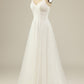 White A Line Spaghetti Straps Tulle Floor-Length Wedding Dress Sexy