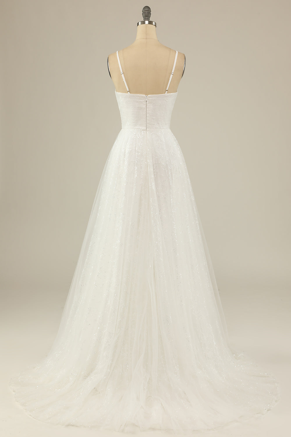 White A Line Spaghetti Straps Tulle Floor-Length Wedding Dress Sexy