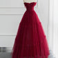 A-line Sweetheart Neck Tulle Long Prom Dress Off Shoulder