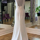 White V-Neck Square Back Long Bridal Gown Pure Color