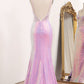 Light Purple Sequined Mermaid Long Corset Prom Dress With Slit Sparkly