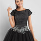 Ball Gown Little Black Dress Dress Prom Formal Evening Ankle Length Short Sleeve Jewel Neck Taffeta with Appliques