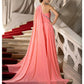 A-Line Elegant Dress Wedding Guest Court Train Sleeveless One Shoulder Chiffon with Crystals