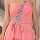 A-Line Elegant Dress Wedding Guest Court Train Sleeveless One Shoulder Chiffon with Crystals