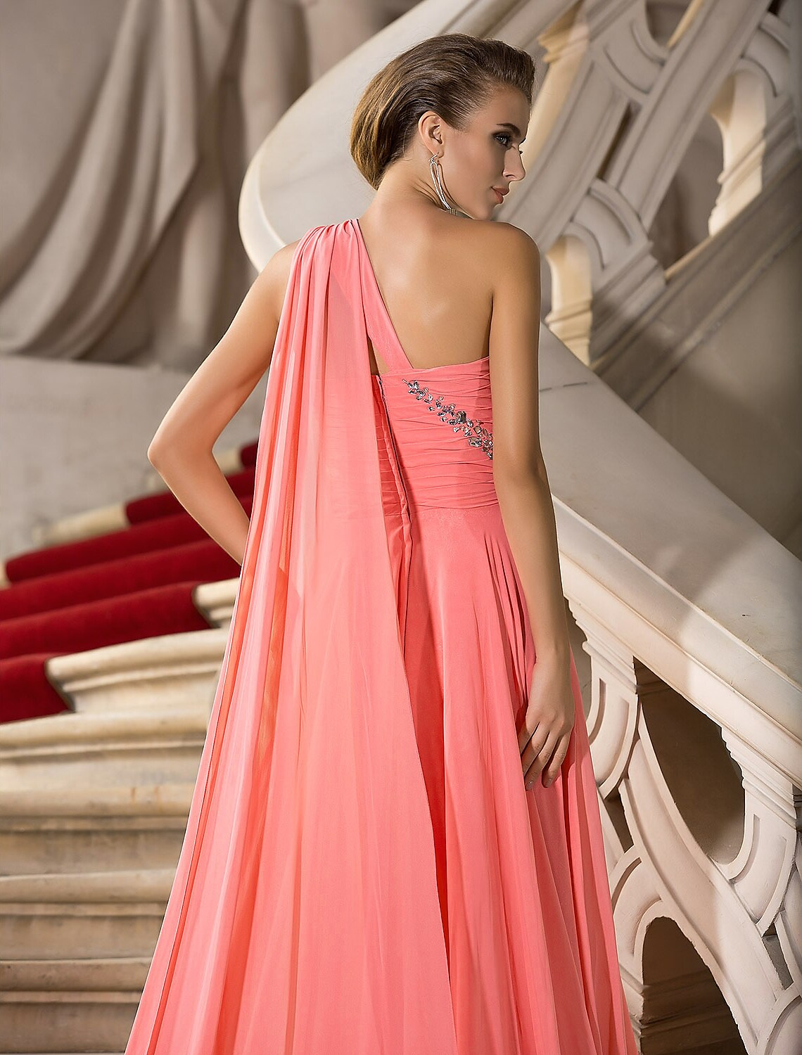 A-Line Elegant Dress Wedding Guest Court Train Sleeveless One Shoulder Chiffon with Crystals