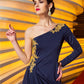 Sheath / Column Celebrity Style Party Wear Formal Evening Dress One Shoulder Long Sleeve Ankle Length Jersey with Beading