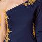 Sheath / Column Celebrity Style Party Wear Formal Evening Dress One Shoulder Long Sleeve Ankle Length Jersey with Beading