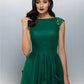 A-Line Floral Dress Wedding Guest Floor Length Short Sleeve Boat Neck Tulle Evening Dresses