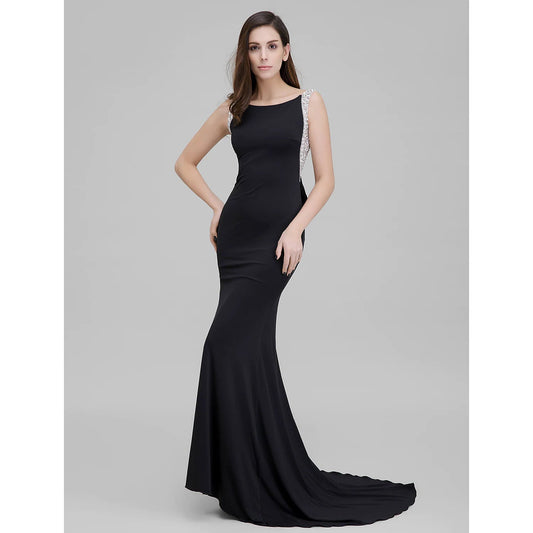 Mermaid / Trumpet Sparkle & Shine Formal Evening Dress Scoop Neck Sleeveless Court Train Jersey