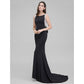 Mermaid / Trumpet Sparkle & Shine Formal Evening Dress Scoop Neck Sleeveless Court Train Jersey