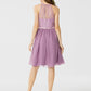 A-Line / Princess Halter Neck Knee Length Chiffon / Corded Lace Bridesmaid Dress with Sash