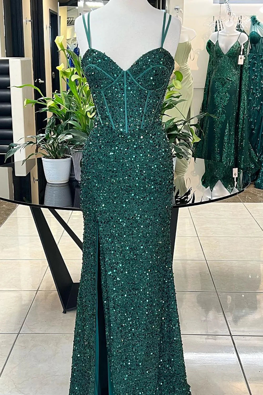 Mermaid Long Prom Dress with Slit Pure Color Sparkly 