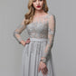 A-Line Luxurious Engagement Formal Evening Dress Illusion Neck V Back Low Back Long Sleeve Chapel Train Chiffon
