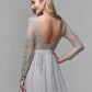A-Line Luxurious Engagement Formal Evening Dress Illusion Neck V Back Low Back Long Sleeve Chapel Train Chiffon