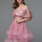 A-Line Elegant Dress Holiday Asymmetrical Sleeveless Illusion Neck Lace Tie Back with Lace