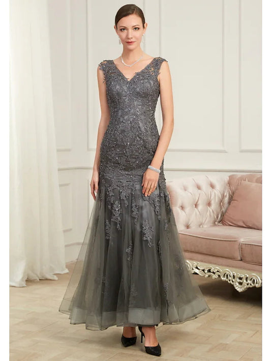 Mermaid / Trumpet Evening Gown Elegant Dress Party Wear Floor Length Sleeveless V Neck Polyester