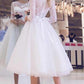 Bridal Shower Vintage Simple Wedding Dresses A-Line Scoop Neck Half Sleeve Knee Length Tulle Bridal Gowns