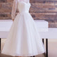 Bridal Shower Vintage Simple Wedding Dresses A-Line Scoop Neck Half Sleeve Knee Length Tulle Bridal Gowns