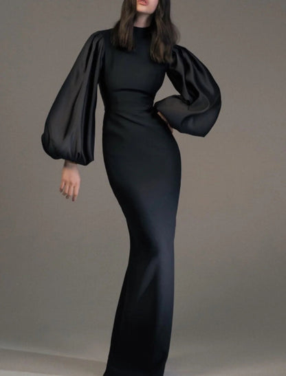 Sheath / Column Evening Gown Elegant Dress Wedding Guest Formal Evening Floor Length Long Sleeve High Neck Fall Wedding Guest Spandex