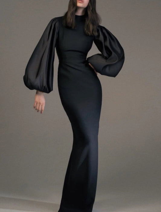 Sheath / Column Evening Gown Elegant Dress Wedding Guest Formal Evening Floor Length Long Sleeve High Neck Fall Wedding Guest Spandex