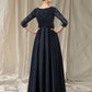 A-Line Cut Out Elegant Engagement Formal Evening Dress V Neck Long Sleeve Floor Length Lace with Bow(s)