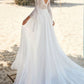 Beach Open Back Boho Wedding Dresses A-Line V Neck Long Sleeve Sweep / Brush Train Chiffon Bridal Gowns
