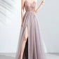 Pink dress bride wedding toast dress dinner annual meeting sling light yarn catwalk high slit Wedding Evening Dresses