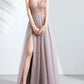 Pink dress bride wedding toast dress dinner annual meeting sling light yarn catwalk high slit Wedding Evening Dresses