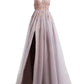 Pink dress bride wedding toast dress dinner annual meeting sling light yarn catwalk high slit Wedding Evening Dresses