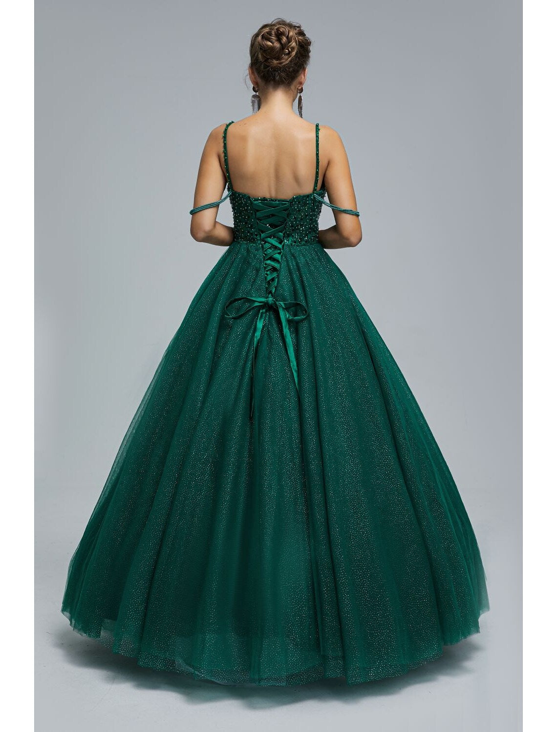 Ball Gown Prom Dresses Sparkle & Shine Dress Graduation Floor Length Sleeveless Spaghetti Strap Tulle with Pearls