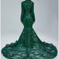 Mermaid / Trumpet Evening Gown Elegant Dress Engagement Court Train Long Sleeve Stand Collar Lace