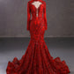 Mermaid / Trumpet Evening Gown Elegant Dress Engagement Court Train Long Sleeve Stand Collar Lace