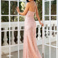 Sheath / Column Evening Gown Sexy Dress Wedding Party Floor Length Sleeveless Halter Tulle with Pearls