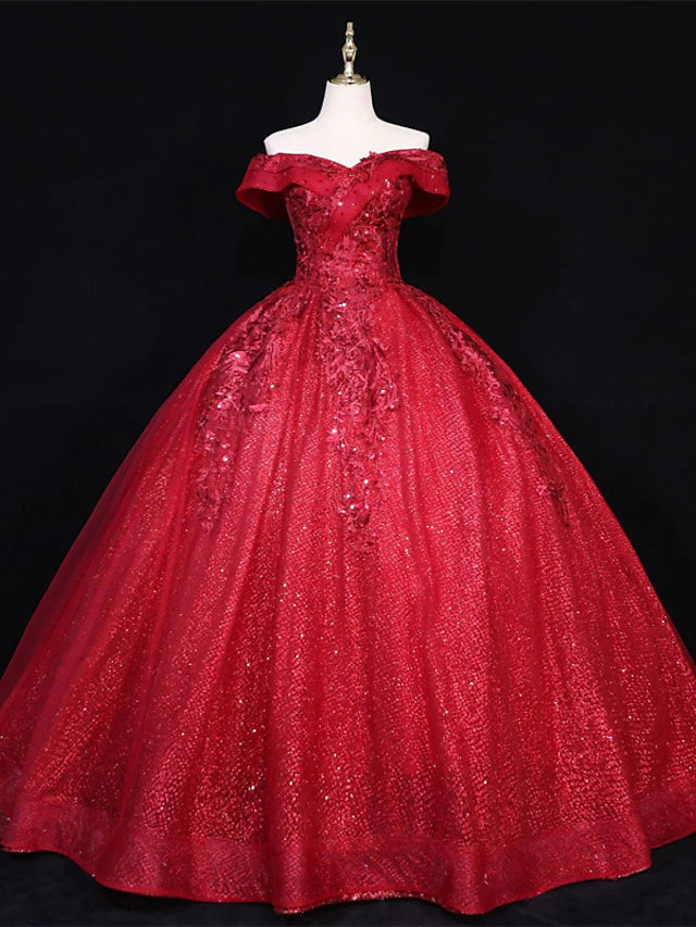 Ball Gown Quinceanera Dresses Princess Dress Performance Floor Length Sleeveless Off Shoulder Polyester