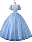 Ball Gown Quinceanera Dresses Princess Dress Performance Floor Length Short Sleeve Square Neck Polyester with Pearls